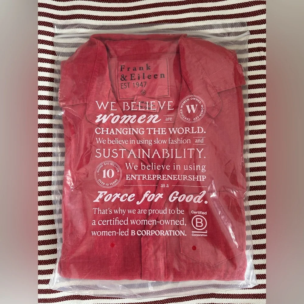 Frank & Eileen Tuscany Getaway Set Sz XS Summer Red Washed Italian Linen NEW - Picture 7 of 10